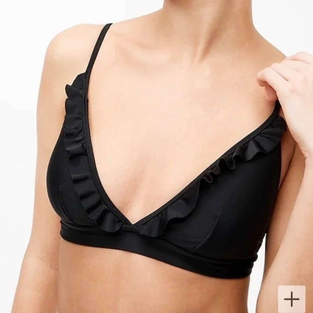 NEW J.Crew Factory Black Ruffle French Bikini Top Vacation Spring Break Size S